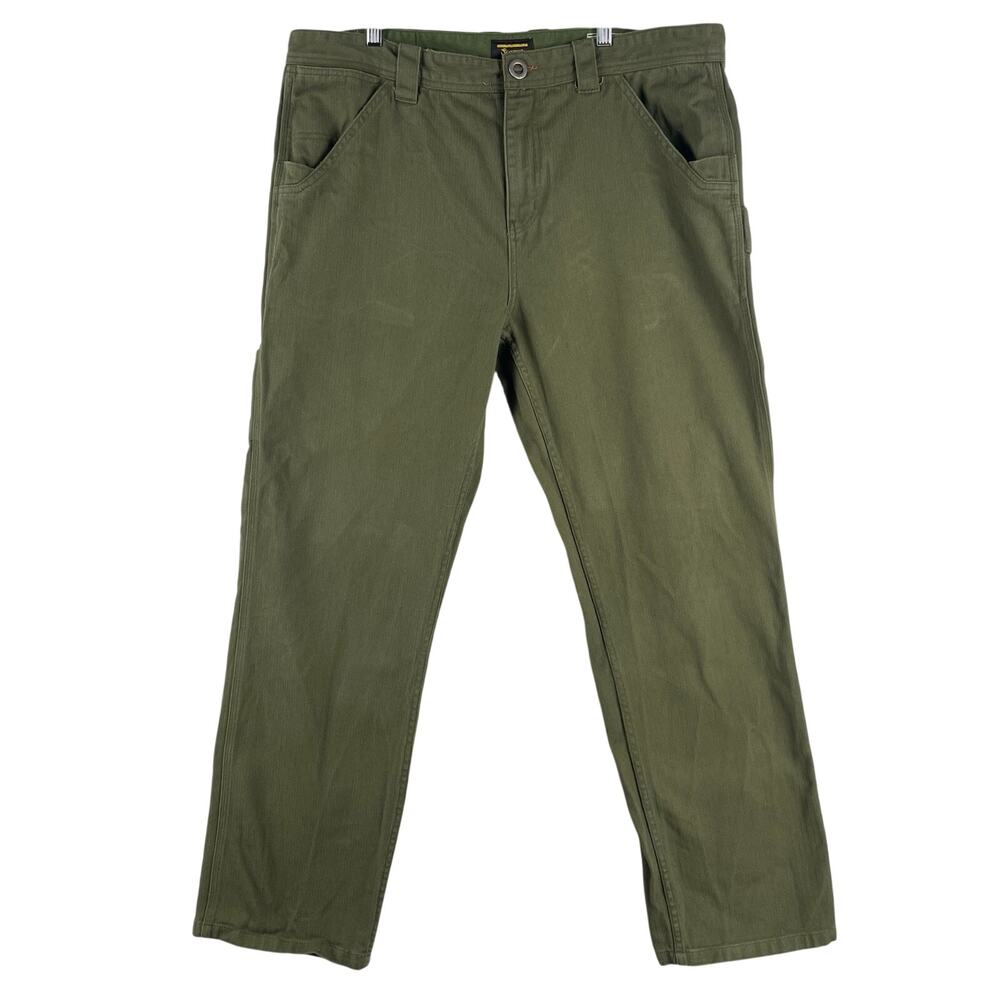 Seager Bison Pant MNS 38x32 Olive Military Green Herringbone Relaxed Fit